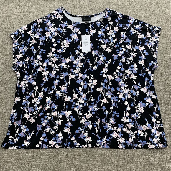 J Jill Women's XL Knit Top Black Drea Floral Dolman Short Sleeve Stretch NWT - Picture 1 of 6